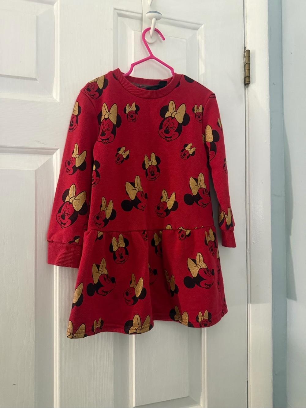 Disney Primark Minnie Mouse Girls 4-5 Red Glitter Sweatshirt Dress